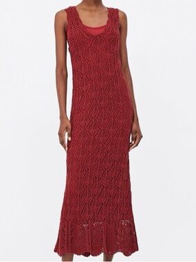 Zara Open Crochet Maxi Dress in Brick